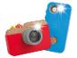 Jouets Playtive : appareil photo en bois et téléphone bleu.