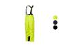 Pantalon de ski jaune fluo avec bretelles noires et options de couleur.