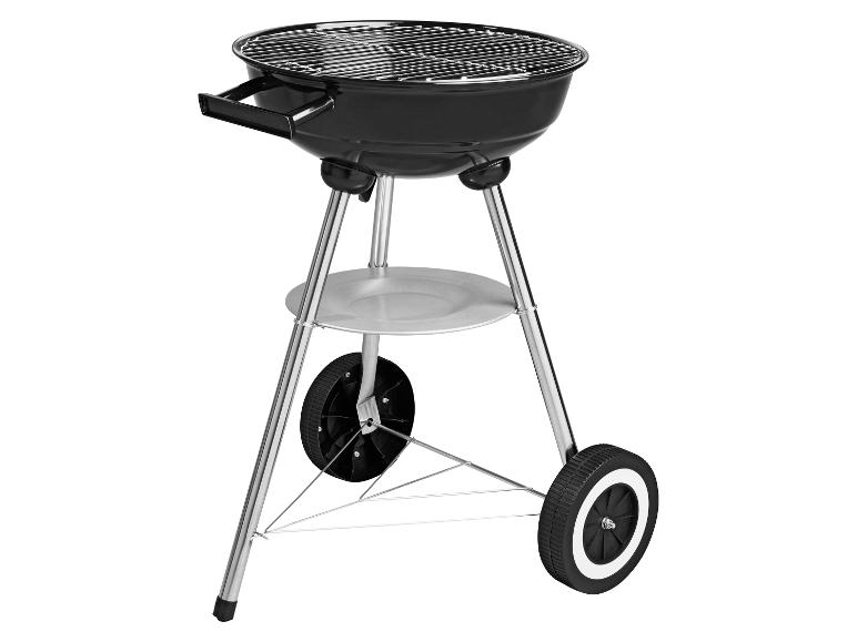 Barbecue au charbon noir avec grille chromée, poignées et roues