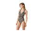 Maillot de bain léopard à col halter.