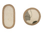Deux tapis en jute, un rond avec un motif abstrait et un ovale.