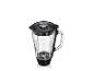 Carafe de blender en verre avec couvercle et lames.