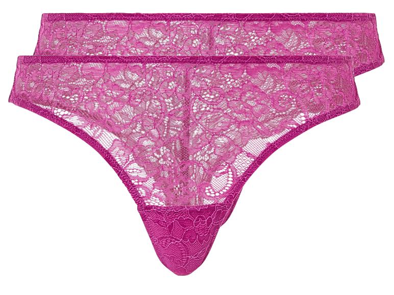 Deux strings en dentelle roses.