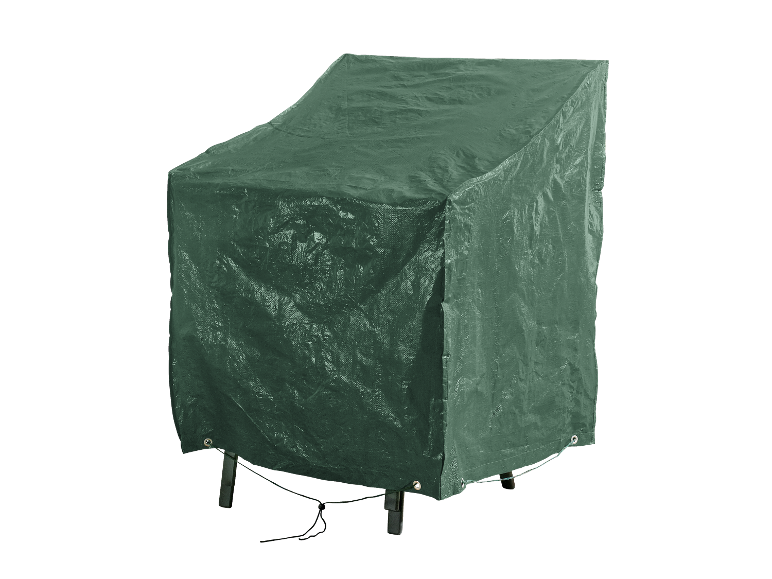 Housse de protection verte pour meubles de jardin.