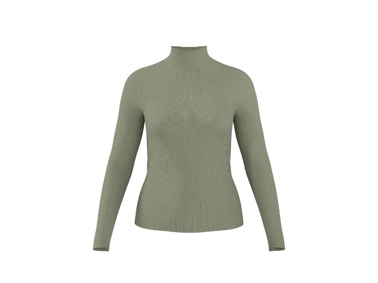 Pull à col roulé côtelé vert olive pour femme