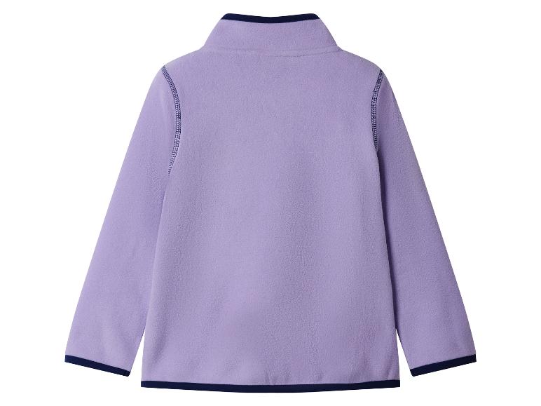Veste polaire enfant violet clair avec col montant et bordures bleu marine.