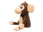 Un singe en peluche marron avec de grands yeux, adapté aux enfants.