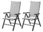 Deux chaises de jardin pliantes grises avec accoudoirs.