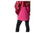 Veste de sport femme avec motif marbré rose et rouge, et leggings noirs.