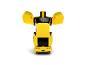 Voiture jouet jaune et noire transformable avec portes ouvertes.