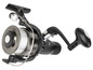 Un moulinet de pêche noir avec une ligne blanche.