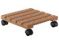 Table en bois avec roulettes pour plantes.