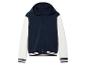 Un sweat-shirt de baseball à capuche pour homme, bleu marine avec des manches blanches.
