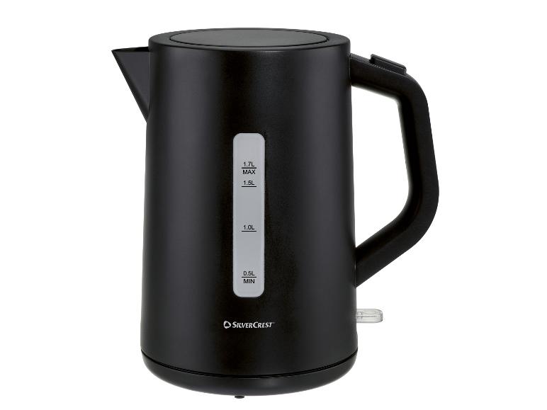 Bouilloire électrique noire SilverCrest de 1,7 L avec indicateur de niveau d'eau.