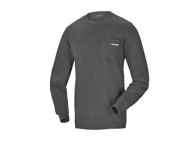 T-shirt gris foncé à manches longues avec poche poitrine et logo Parkside.