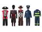 Cinq costumes pour enfants : pirate, ninja, cowboy, policier et pompier.