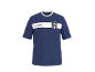 T-shirt de sport bleu foncé avec bande blanche et emblème numéro 9.