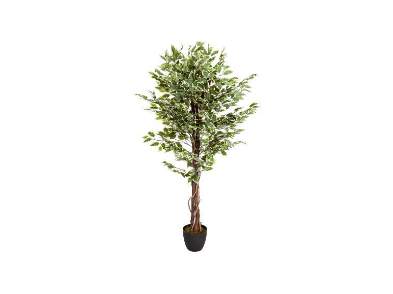 Arbre artificiel à feuilles panachées dans un pot noir