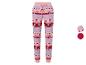 Un pantalon de survêtement rose sur le thème de Noël, décoré de rennes, de cannes en sucre et de flocons de neige.