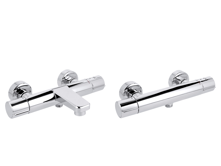 Mitigeur thermostatique de bain et douche LIVARNO® en chrome.