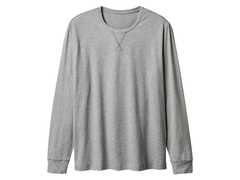 T-shirt gris à manches longues avec encolure ronde et surpiqûres décoratives.