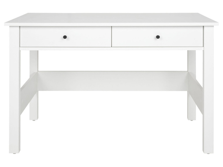 Bureau blanc avec deux tiroirs.