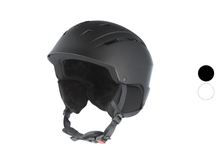 Casque de ski noir mat avec sangles et doublure intérieure.
