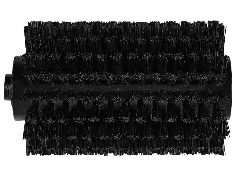 Brosse cylindrique noire à poils raides pour nettoyage industriel.