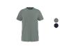 T-shirt homme à manches courtes avec poche en gris, avec option de couleur bleu foncé.