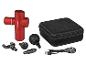 Un pistolet de massage Vitalmaxx rouge avec accessoires et chargeur dans un étui de rangement noir.