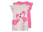 Deux t-shirts pour filles : un rose clair à imprimés flamants roses, un rose uni.