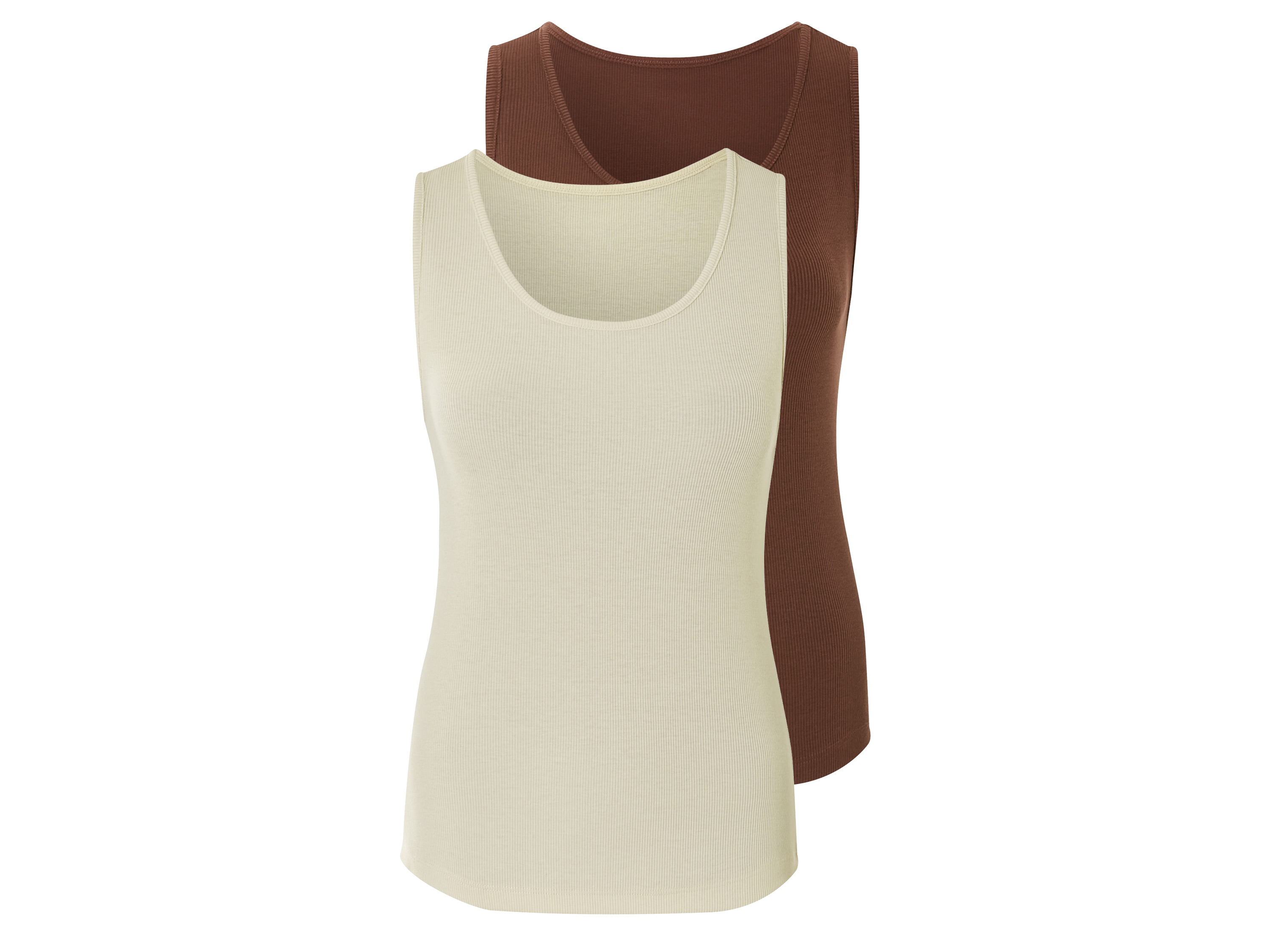 esmara® Lot de 2 débardeurs côtelés femme (brun/crème, M(38/40))
