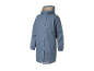 Un imperméable bleu avec une capuche doublée en polaire.