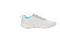 Chaussures de sport blanches avec détails bleus et gris.