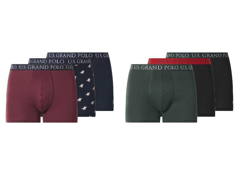 Six boxers U.S. Grand Polo de différentes couleurs, dont bordeaux, bleu marine, vert et noir.