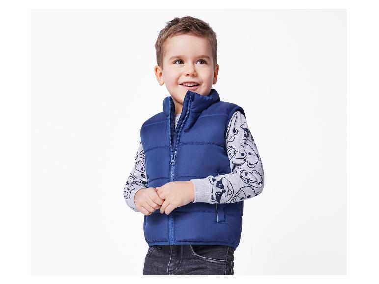 Gilet matelassé bleu et t-shirt à motifs animaux pour enfant.