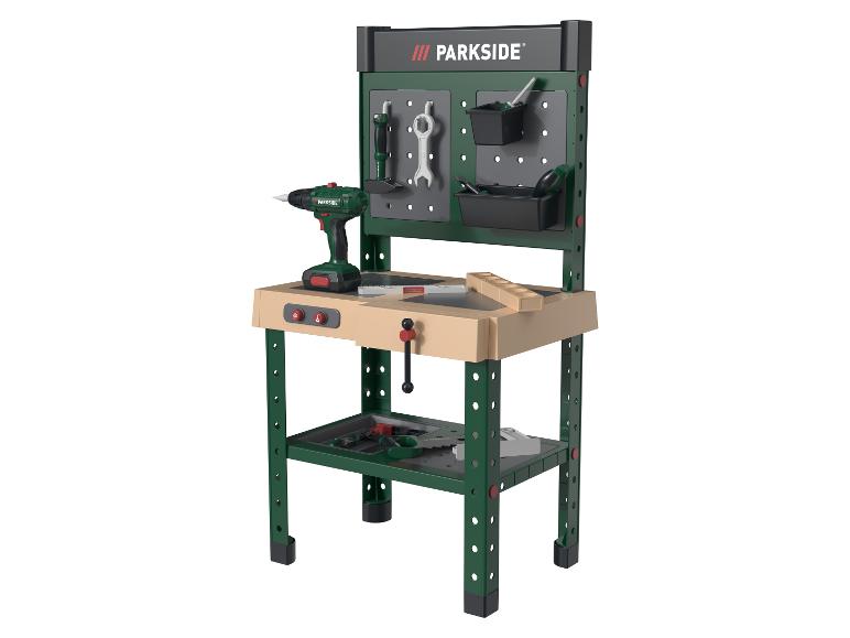 Établi jouet Parkside avec outils et accessoires.