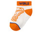 Chaussette blanche avec des accents orange et un imprimé de dinosaure