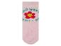 Une chaussette rose avec une fleur et le texte 'Hello World'
