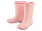 Deux bottes de pluie roses avec un motif papillon.