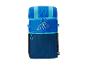 Sac à dos isotherme bleu avec logo RB, poches multiples.