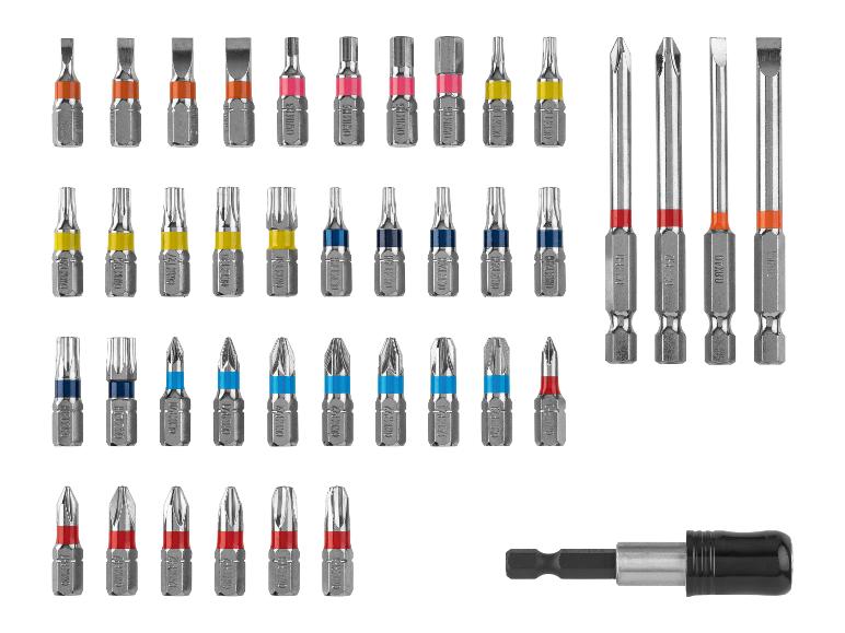 Embouts de tournevis variés, dont des embouts plats et cruciformes, pour visseuse.