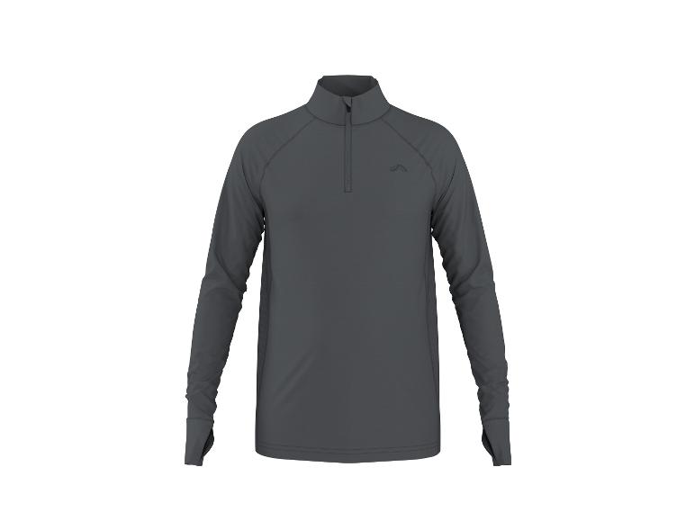 Maillot de sport gris foncé à manches longues et col zippé.