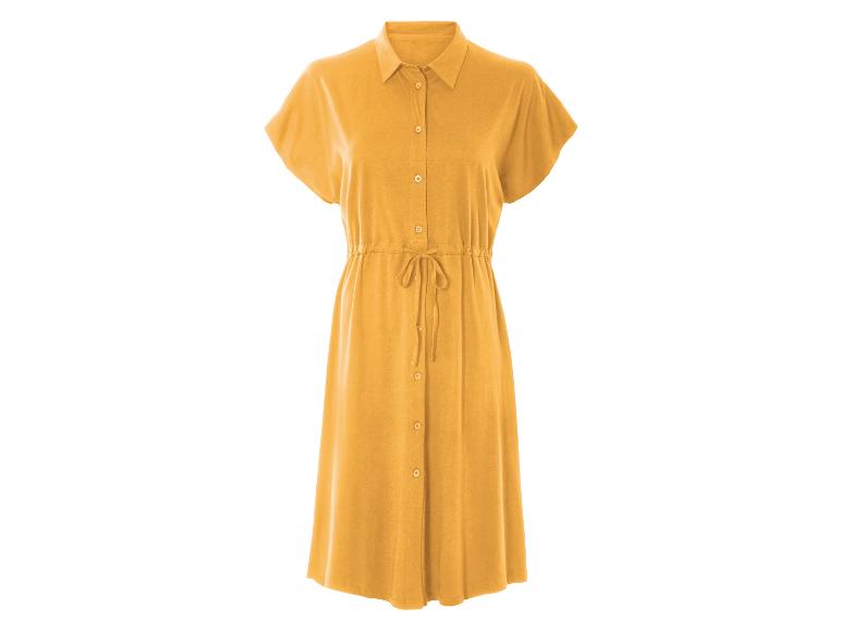 Une robe jaune avec des boutons et un lacet.