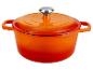 Cocotte en fonte orange avec couvercle et bouton argenté