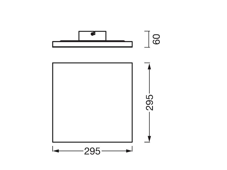 Dessin technique d'un luminaire carré avec des dimensions de 295x295x60 mm.