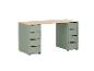 Bureau avec plateau en bois clair et deux caissons à quatre tiroirs vert sauge.