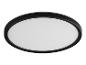 Un plafonnier rond noir avec un éclairage LED blanc.