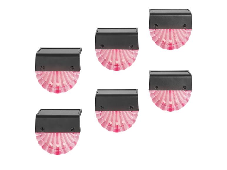 Six lampes solaires LED d'extérieur avec diffuseurs roses en forme de coquille.