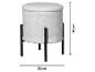 Pouf de rangement blanc en tissu bouclé avec pieds noirs, 41 cm de haut, 35 cm de large.